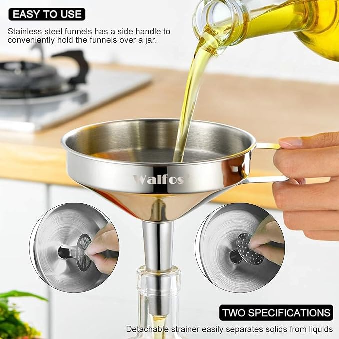 Stainless Steel Funnel, Walfos 6 Different Sizes of Kitchen funnels - Image 2