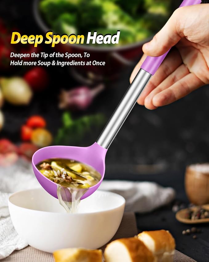 Silicone Pasta Fork and Ladle Spoon Set, Large Non Stick Kitchen Utensils - Image 4