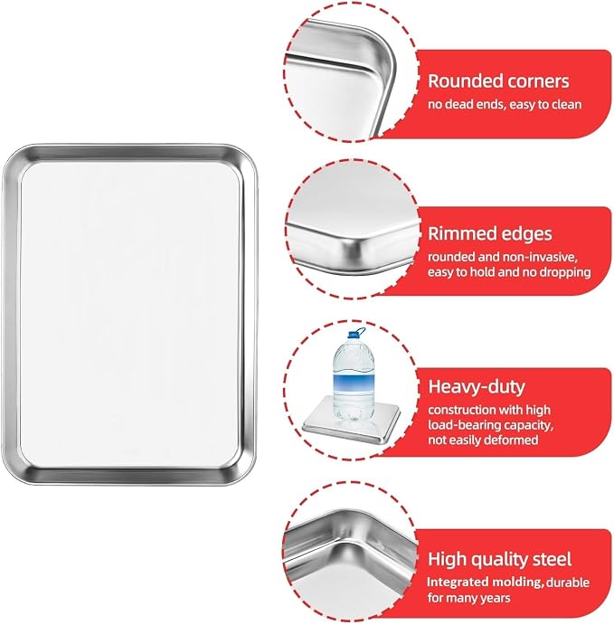 Baking Sheets for Oven, Stainless Steel Cookie Sheet Baking Pan Toaster Oven - Image 3