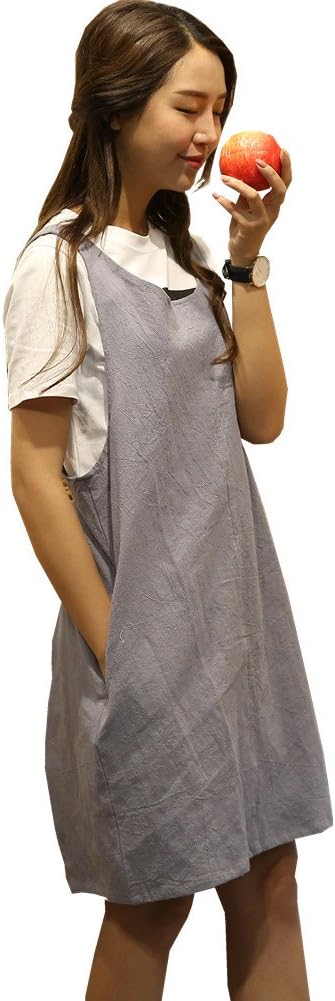 Cotton Linen Japanese Apron Halter Cross Back Bandage X Shape Aprons Two Pockets - Image 4