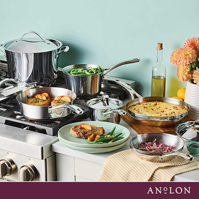 Anolon Nouvelle Stainless Steel Cookware Pots and Pans Set, 10 Piece - Image 9