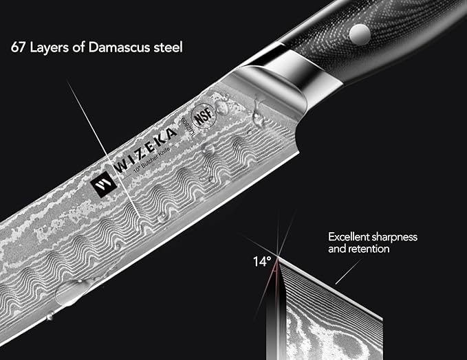 WIZEKA Carving Knife-10 Real Damascus Breaking Knife, Razor Sharp Butcher knife - Image 3