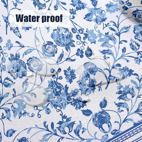 Oval Tablecloth - 60 x 84 Inch Blue Floral Rustic Tablecloth Classic