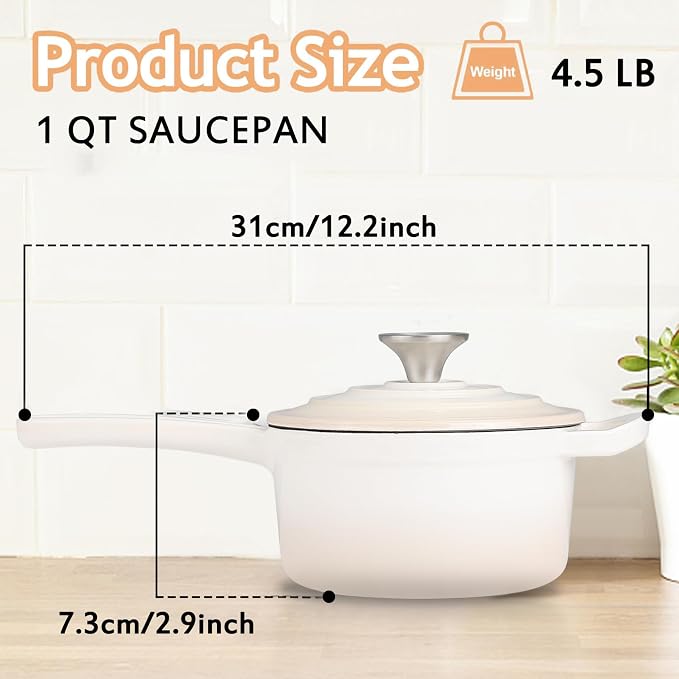 Enameled Cast Iron Sauce Pan, 1 Quart Enameled Saucepan - Image 2