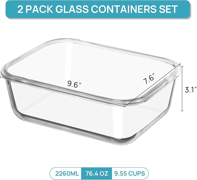 Vtopmart 2Pack 2260ml/ 76.4oz Large Glass Storage Containers - Image 2