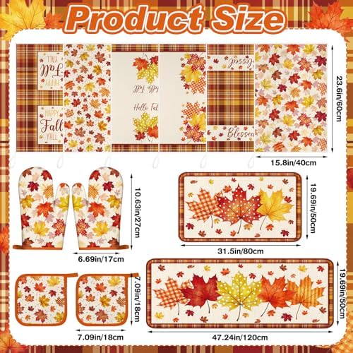 Bencailor 12 Pcs Fall Kitchen Decor Sets 6 Maple Leaves Kitchen Towels