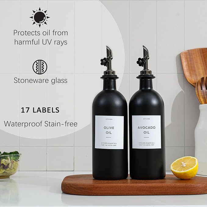 HOMCDALY Olive Oil Dispenser for Kitchen, 16oz Glass Oil Bottles - Image 6