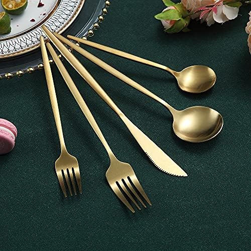 Matte Gold Silverware Set 20 Pieces, Stainless Steel Golden Flatware