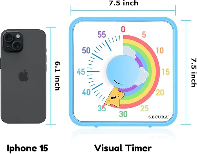 Secura 60-Minute Visual Timer, 7.5 Inch Magnetic Rainbow Countdown Timer - Image 7