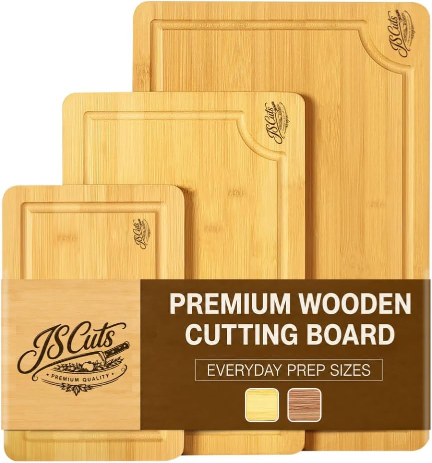 Bamboo Cutting Board Set for Kitchen – 3 Piece Wooden Chopping Boards