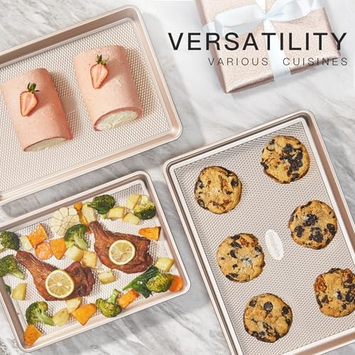 HONGBAKE Baking Sheet Pan Set of 3, Cookie Sheets for Oven, Nonstick
