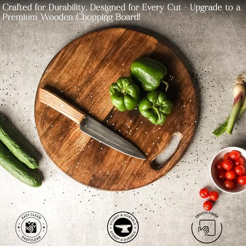 Round Acacia Wood Cutting Board, 15” with Handle