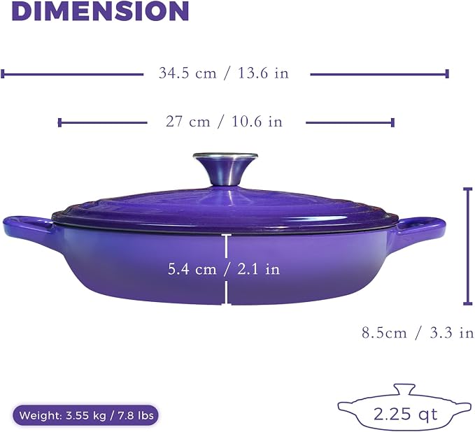 Flavehc Braiser Enameled Cast Iron Braiser 2.25 qt Braiser Pan - Image 3