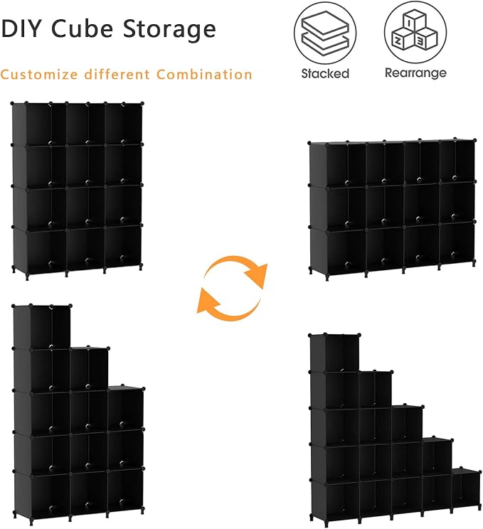 AWTATOS Cube Storage Organizer Closet Storage Shelves DIY Stackable Plastic - Image 7