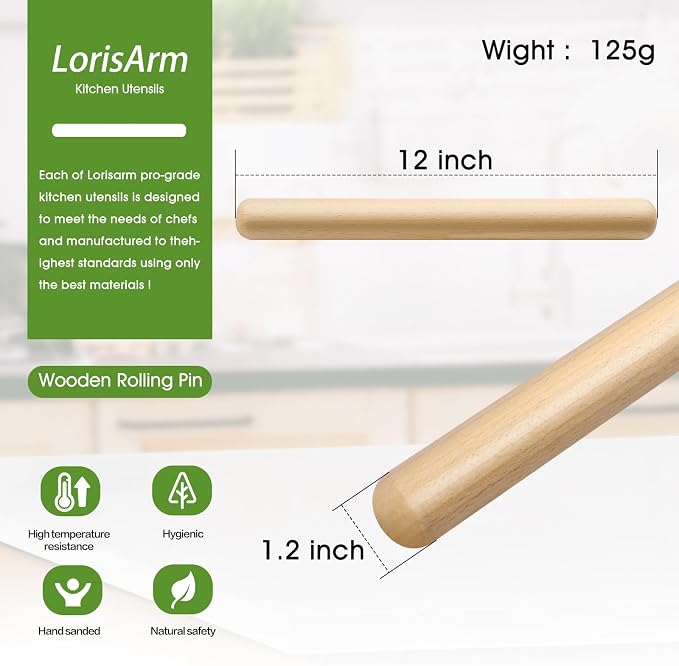 LorisArm 11.5-inch Wooden Rolling Pin - Image 2