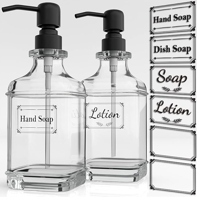 GLADPURE 2 Pack Soap Dispenser, 18 Oz Antique Design Thick Glass Hand by GLADPURE