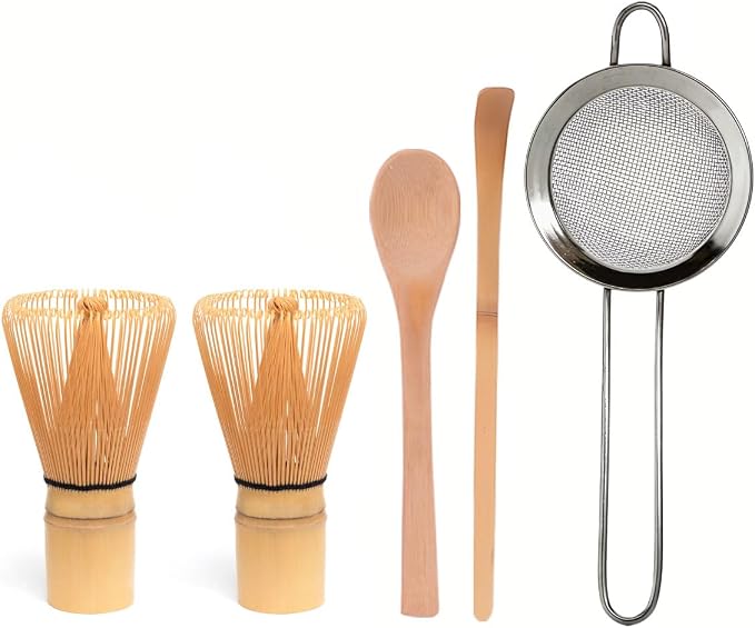 Bamboo Matcha Whisk Set with 2-pack 100% Natural Bamboo matcha Whisk, Tea Scoop by JULWIND