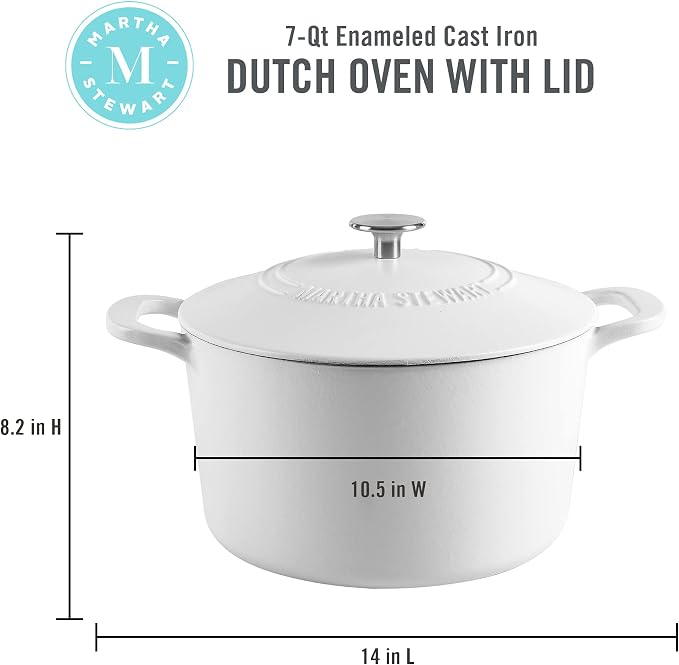 MARTHA STEWART Gatwick 7-Quart Enamel Cast Iron Dutch Oven Pot - Image 2