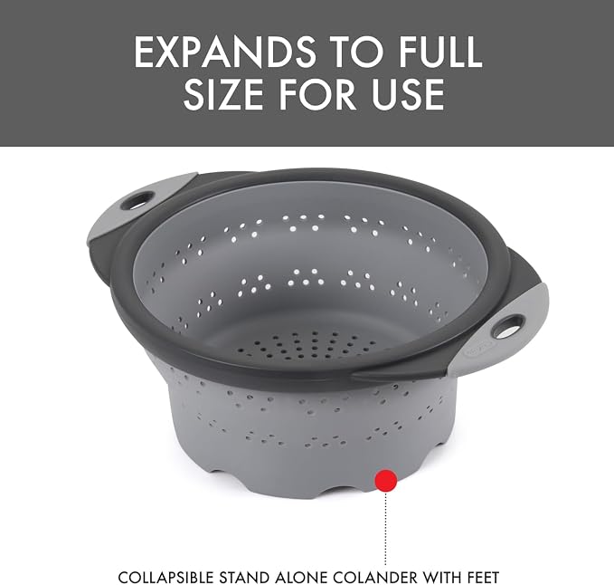 Dexas 8" Collapsible Silicone Colander in Cool Grey, Kitchen Strainer - Image 4