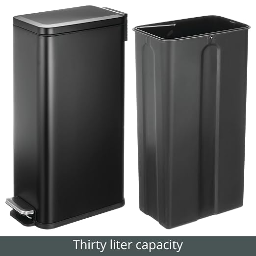 mDesign Slim Metal Rectangle 7.9 Gallon Trash Can - Image 6