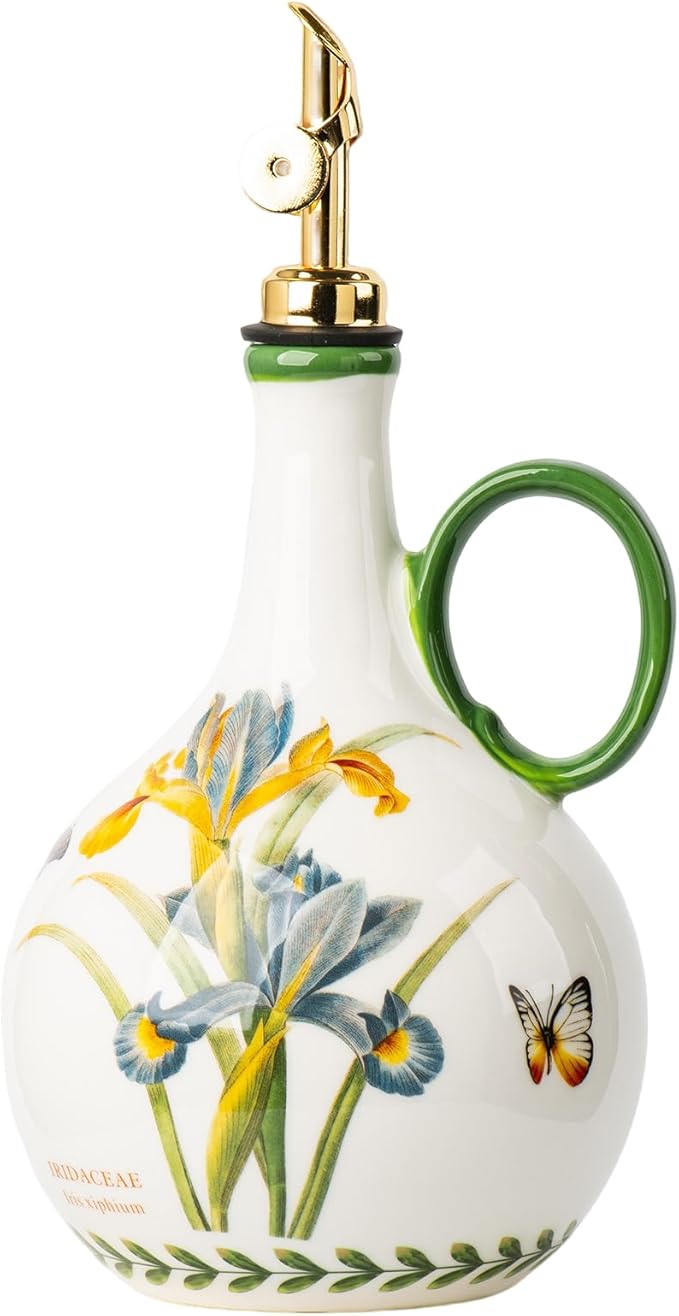 Ceramic Olive Oil Dispenser, 27 oz Floral Pattern Cruet by CABILON