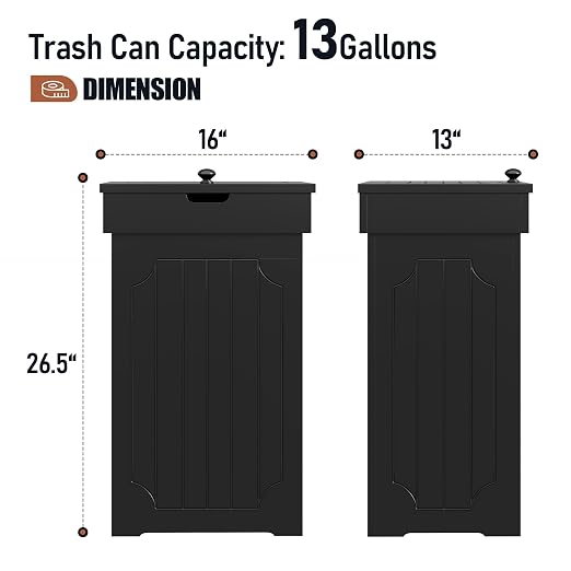 Function Home Trash Can Cabinet, 13 Gallon Kitchen Garbage Can, Wood Recycling - Image 4