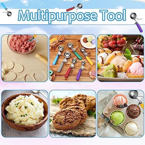 Hsei 6 Pcs Ice Cream Scoops Stainless Steel Cookie Portion Scoop with