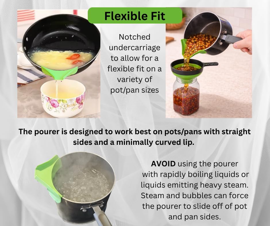 Collapsible Funnel Set of 3 | Silicone Pot Edge Soup Pour Spout | Food