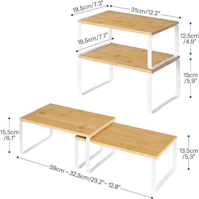 HOOBRO Cabinet Organizer Shelf, Expandable Kitchen Storage, Stackable Bamboo - Image 3