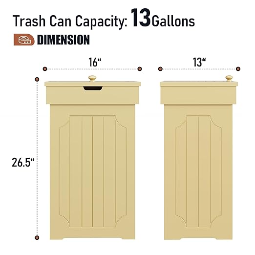 Function Home Trash Can Cabinet, 13 Gallon Kitchen Garbage Can, Wood Recycling - Image 3