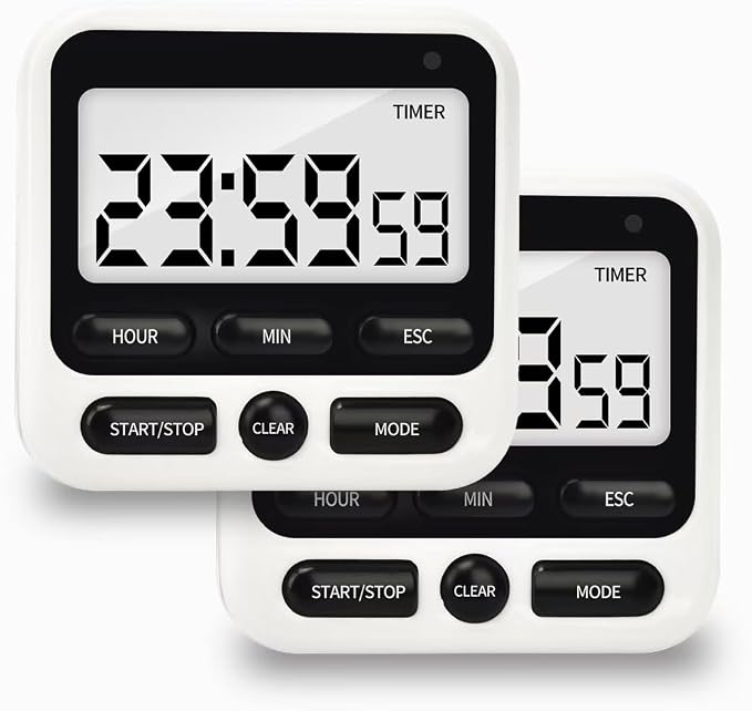 2 Pack Digital Kitchen Timer NKOVE 24 Hour Clock and Alarm Function by Nkove