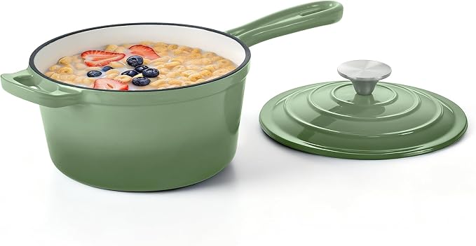Homikit 2 Quart Saucepan with Lid, Enameled Cast Iron Small Sauce Pan Cooking by Homikit