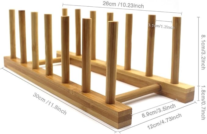 INNERNEED Bamboo Wooden Dish Rack, Vertical Plate & Lid Organizer - Image 5