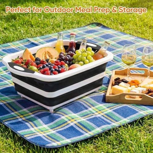 Collapsible BBQ Prep Tub with Lid, Foldable Camping Sink with