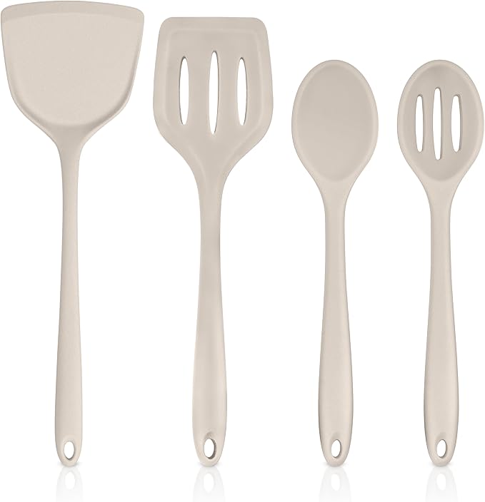 TeamFar Cooking Utensils Set of 4, Silicone Kitchen Utensils, Solid & Slotted by TeamFar