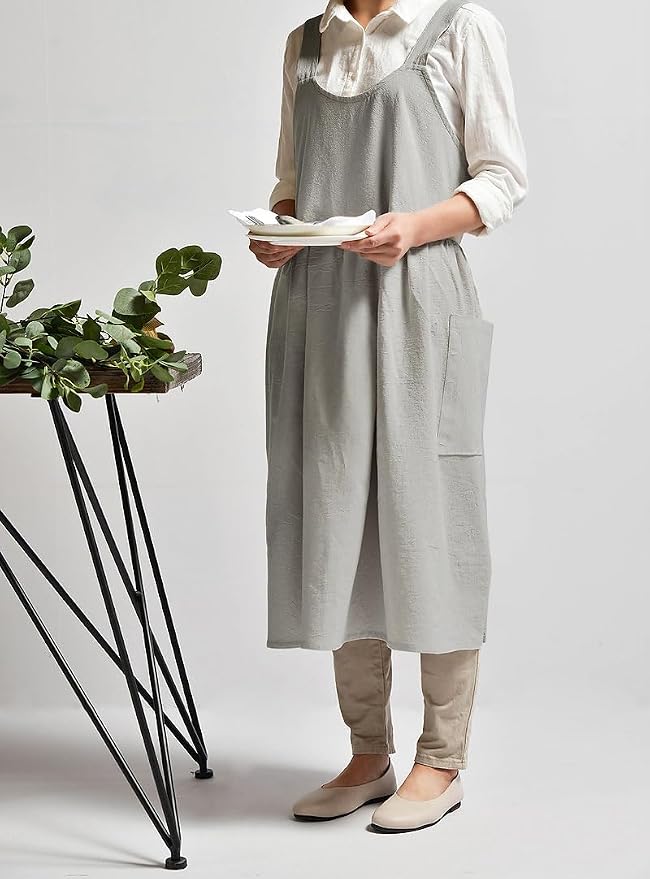 Uaussi Cotton Linen Apron Cross Back Work Apron - Image 5