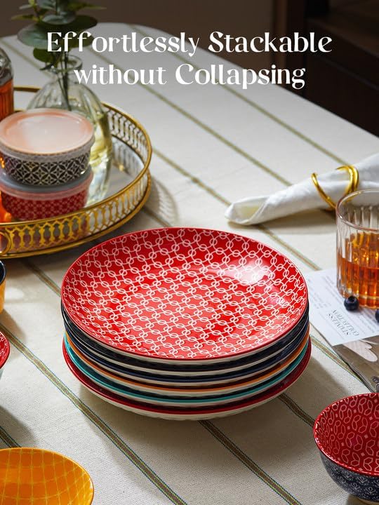 DOWAN 8.5" Salad Plates Set of 6, Ceramic Dessert Plate for Appetizer
