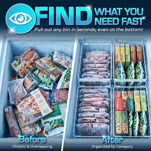 Deep Freezer Organizer Bins, 4-Pack, White