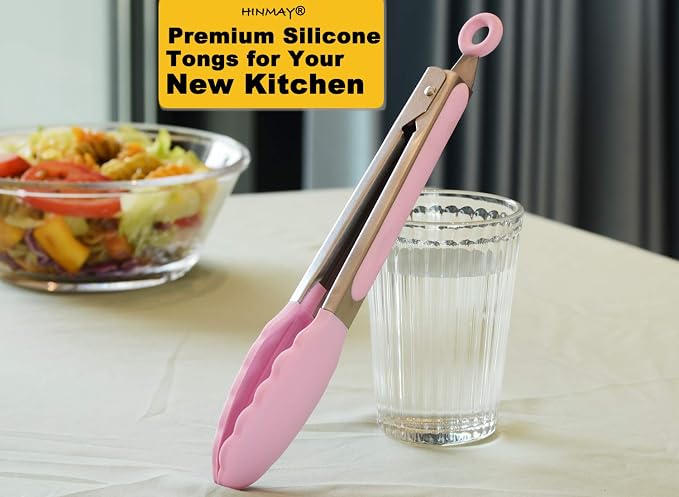 HINMAY Serving Tongs with Silicone Tips 9 Inches Stainless Steel Food Tongs - Image 5