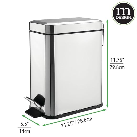 mDesign Small Modern 1.3 Gallon Rectangle Metal Lidded Step Trash Can, Compact - Image 8