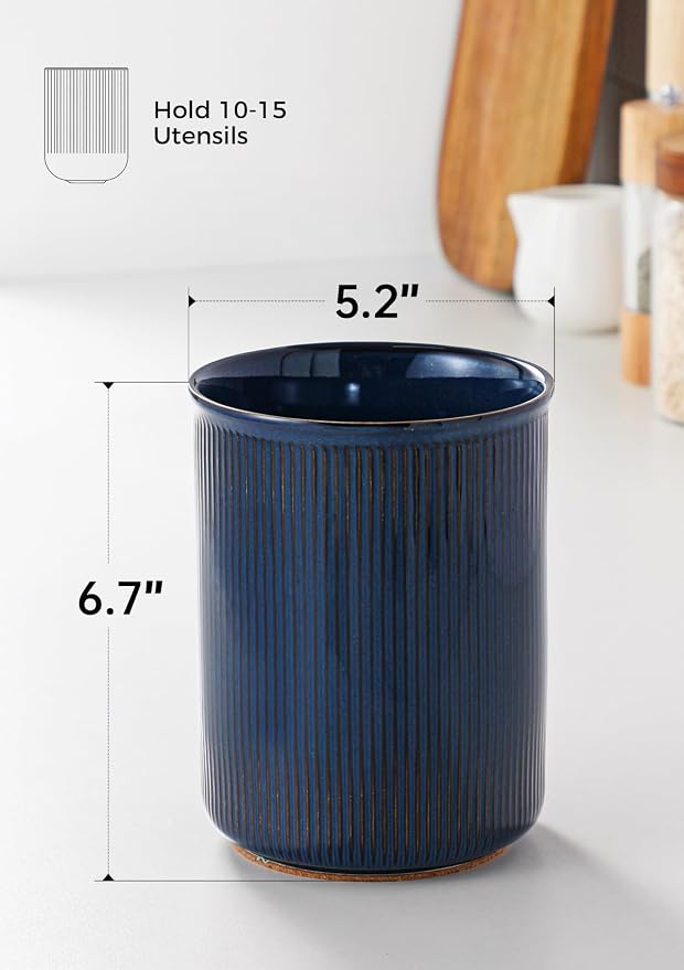 LoeJan Utensil Holder, Extra Large Utensil Crock, Stable Ceramic Utensil - Image 2
