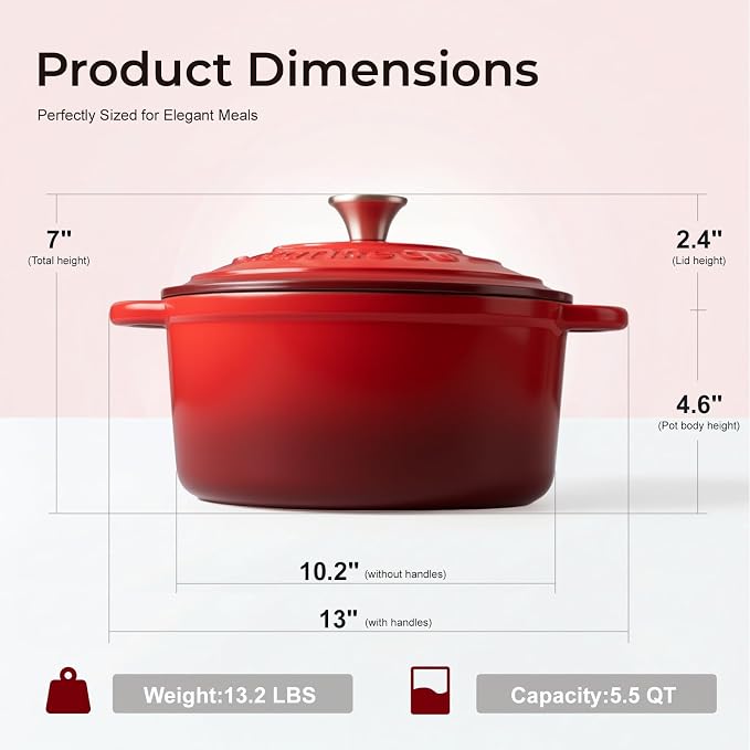 Parmedu 5.5QT Enameled Cast Iron Dutch Oven - Image 5