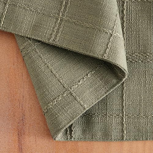 ZeeMart Linen Checked Farmhouse Placemats Set of 6, Olive 13x19in