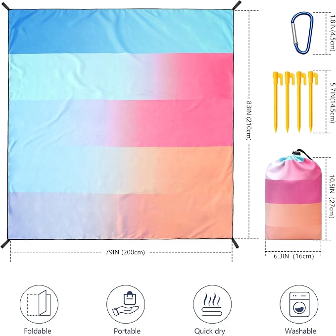 WIWIGO Beach Blanket Waterproof Sandproof Beach Mat 79" X 83"/10'x9'for 2-8 - Image 2