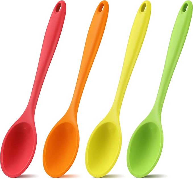 Shappy 4 Pieces Silicone Cooking Spoons 10.6 Inch Heat Resistant Kitchen Spoons by Shappy