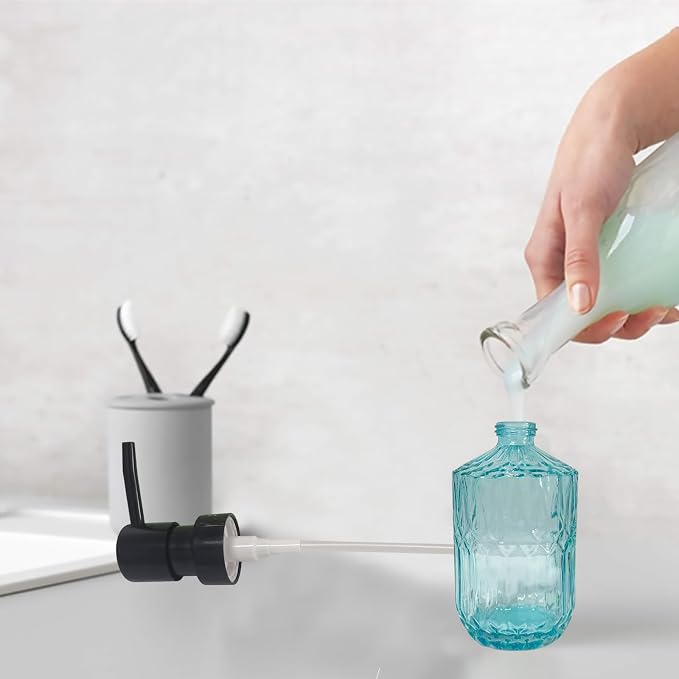 Blue Glass Soap Dispenser with Black Pump, 15oz Liquid Hand Dispenser, - Image 3