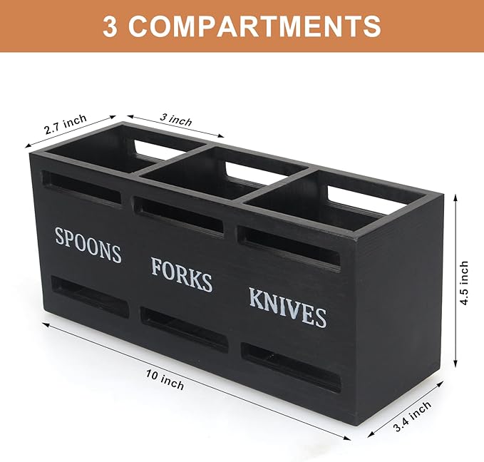Ayiaren Wooden Silverware Caddy Flatware Cutlery Holder Wood Silverware - Image 7
