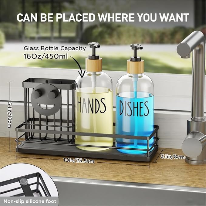 Moforoco Kitchen Dish Soap Dispenser Set, 16OZ Glass Bottle, Hand and Dish Soap - Image 4
