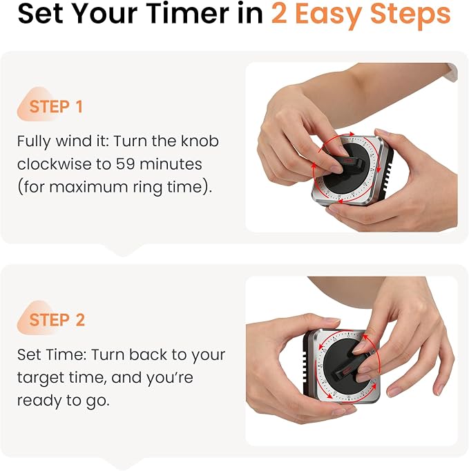 Mechanical Kitchen Timer with Magnet: Wind Up Cooking Timer Clock with Loud - Image 2