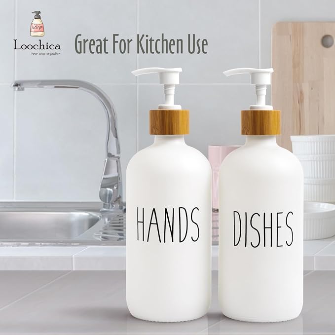 LOOCHICA 2 Pack White Glass Soap Dispenser Set - Image 8